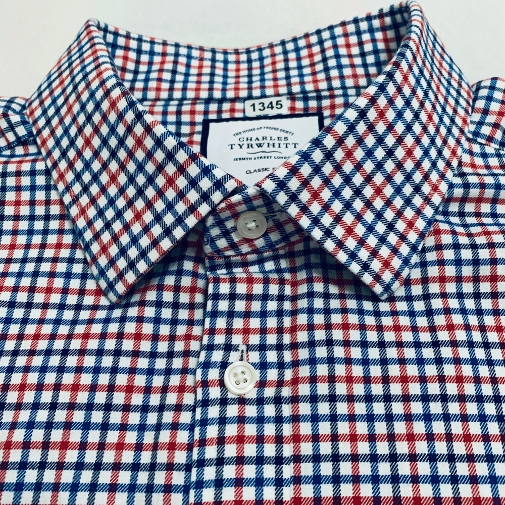Charles Tyrwhitt Shirt Men's 18/35 Red Blue Check Long Sleeve Classic Fit Cotton - Picture 3 of 11
